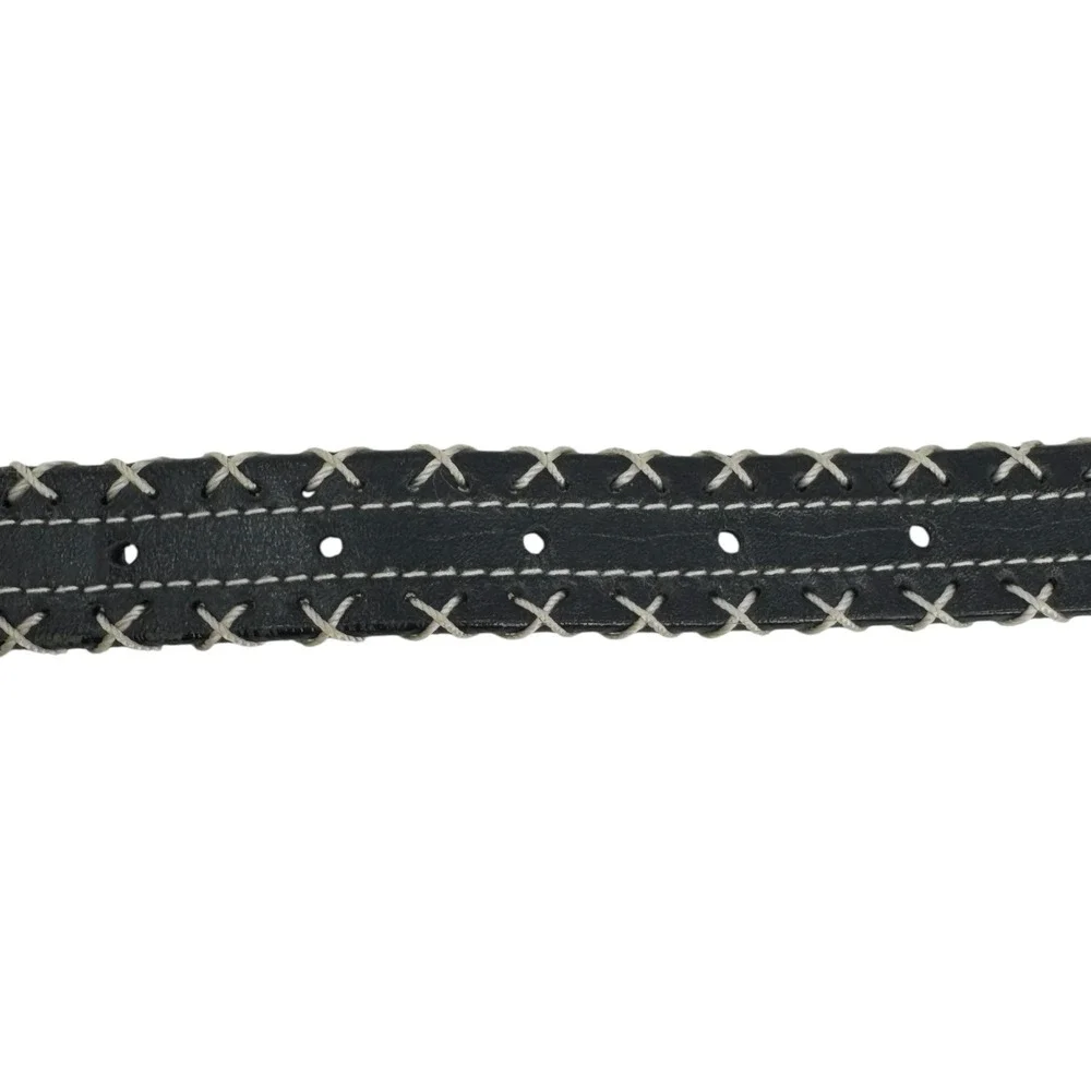 Vintage Y2K Esprit Leather Belt Black Contrast Stitch Women's Western‎ Size L